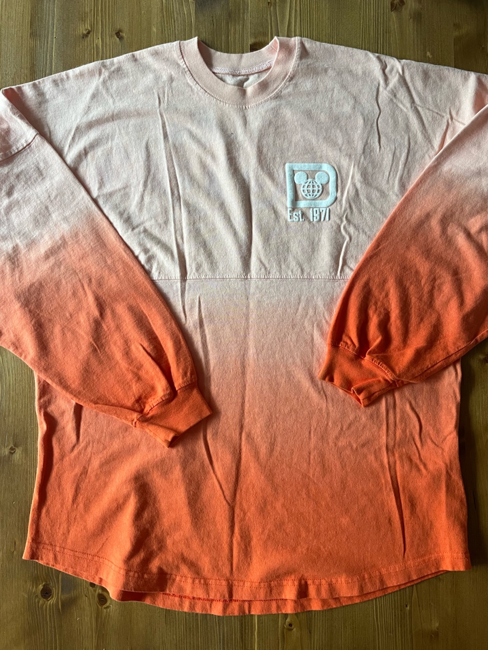 Disney Women's Ombre Long-Sleeve Tee with Chest Logo - Peach & Orange